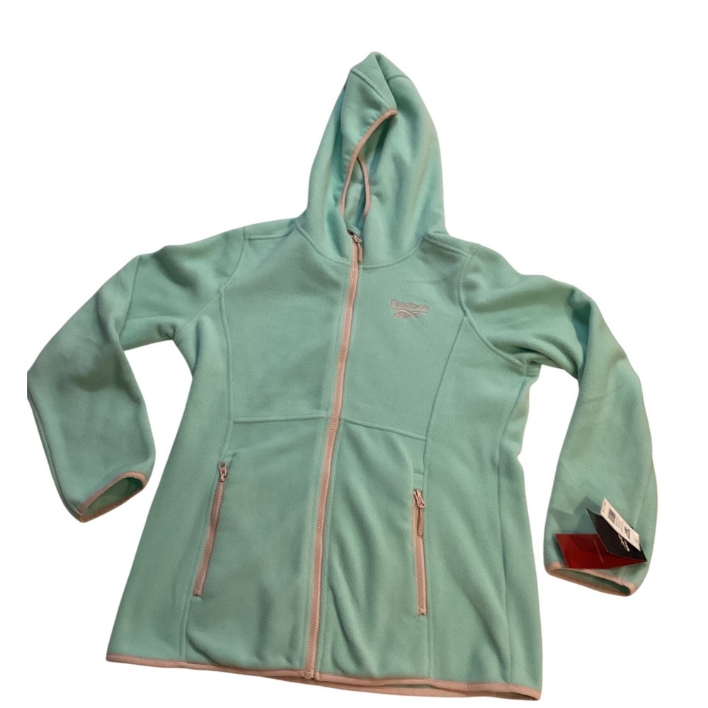 Reebok Womens Mint Green Fleece Full Zip‎ Hooded Jacket Athleisure Activewear M